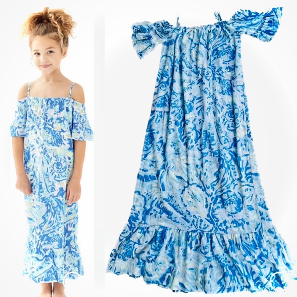 LILLY PULITZER | L / 8 - 10 | Girls Clary Maxi Dress In Bennett Blue Salty Seas - Picture 9 of 10
